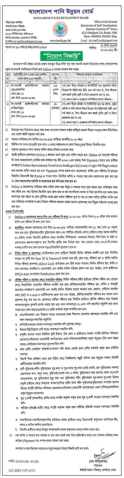 Bangladesh Water Development Board (BWDB) Job Circular 2018 