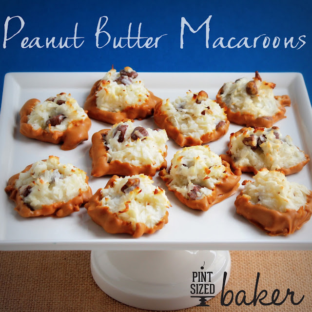 What's better than a Coconut Macaroon? Peanut Butter Macaroons! These easy cookies are loaded with PB candies and dipped into peanut butter candy coating.