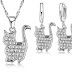 Juego Cadena y Aretes Gato - Baño de Plata