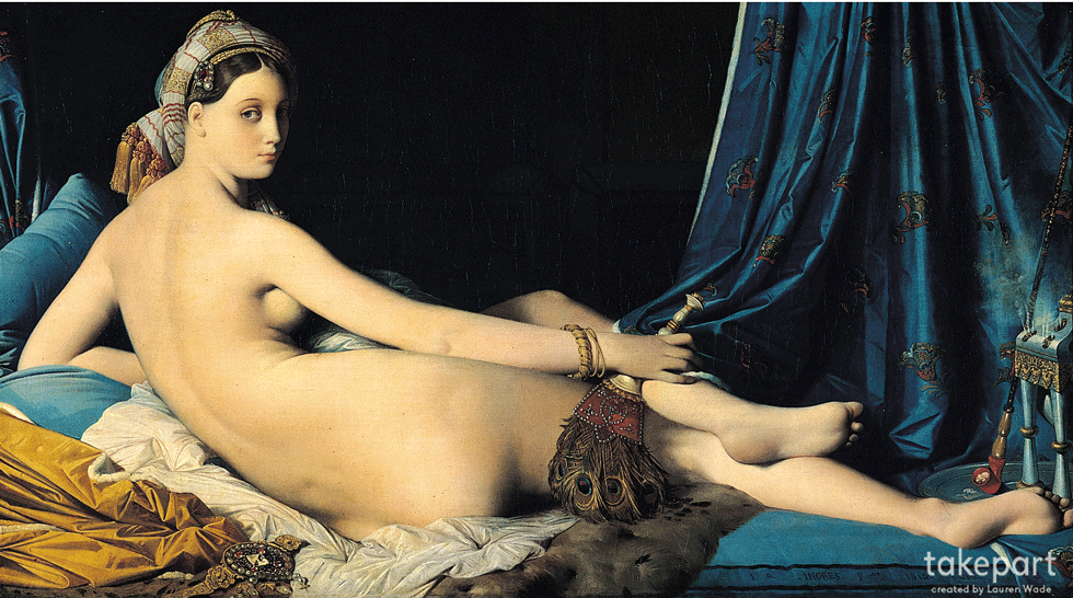 How Women in Iconic Paintings Would Look if They Got Photoshopped to Fit Today's Ideals - Jean Auguste Dominique Ingres, Grande Odalisque (1814)