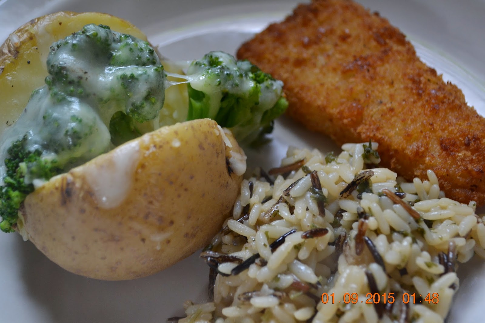 Spice Up your Life Baked Potatoes, Wild Rice, and Breaded Fish