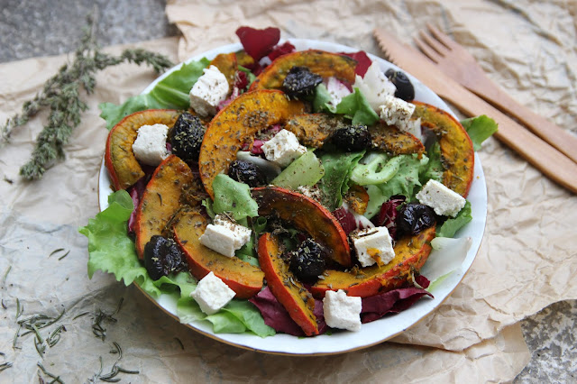 Salade de courge rôtie aux parfums du Sud Cuillère et saladier : Salade de courge rôtie aux parfums du Sud