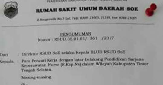 Lowongan Kerja Non Pns Di Rsud Soe Kabupaten Timor Tengah Selatan