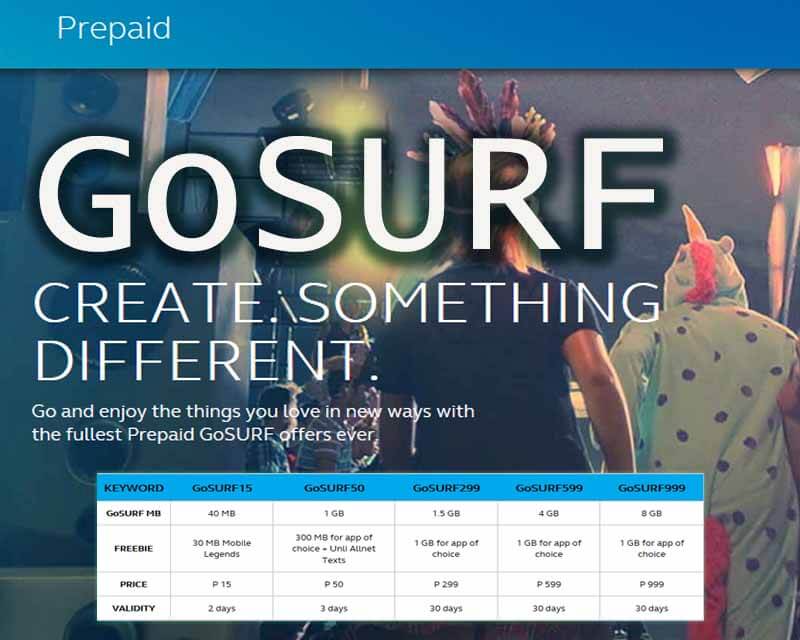 Globe list of GoSURF Surf Promo offers for Prepaid Subscribers