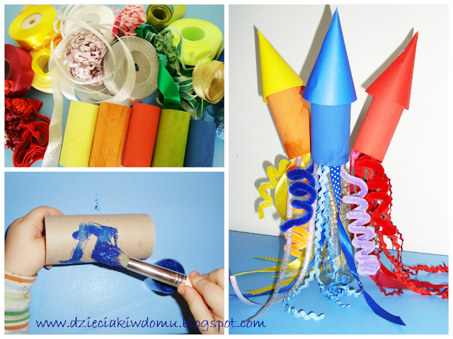 fajerwerki, petardy z rolek do papieru dla dzieci na nowy rok