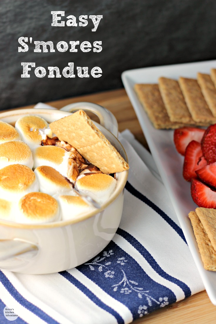 Easy S'mores Fondue | by Renee's Kitchen Adventures - Easy recipe for a s'mores inspired dessert made indoors!  Ooey, gooey deliciousness!  #letsmakesmores #ad