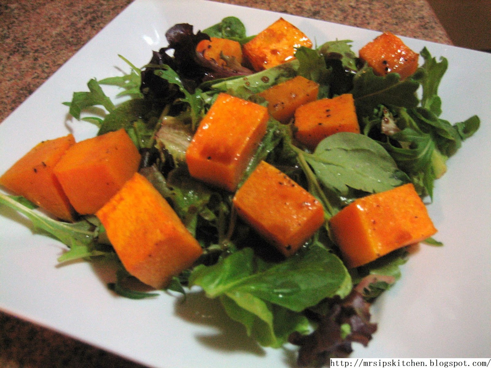 Mrs. Ip's Kitchen Roasted Pumpkin Salad with Honey & Balsamic Dressing