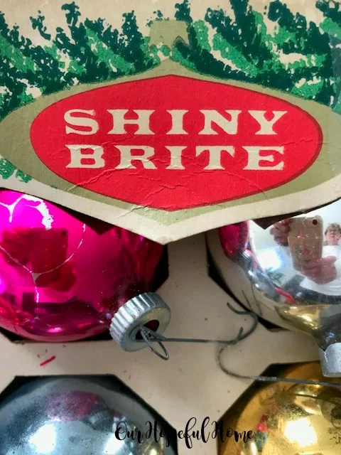 Shiny Brite ornaments retro box logo 
