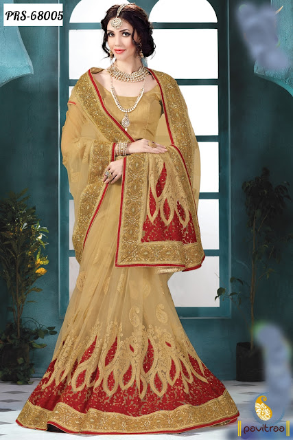 Buy Latest Beige and Red Color Heavy Designer Indian Wedding Sarees Online Shopping Collection with Discount Offer Rate Price