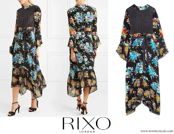 Princess Caroline wore RIXO LONDON Chrissy patchwork printed silk crepe de chine midi dress