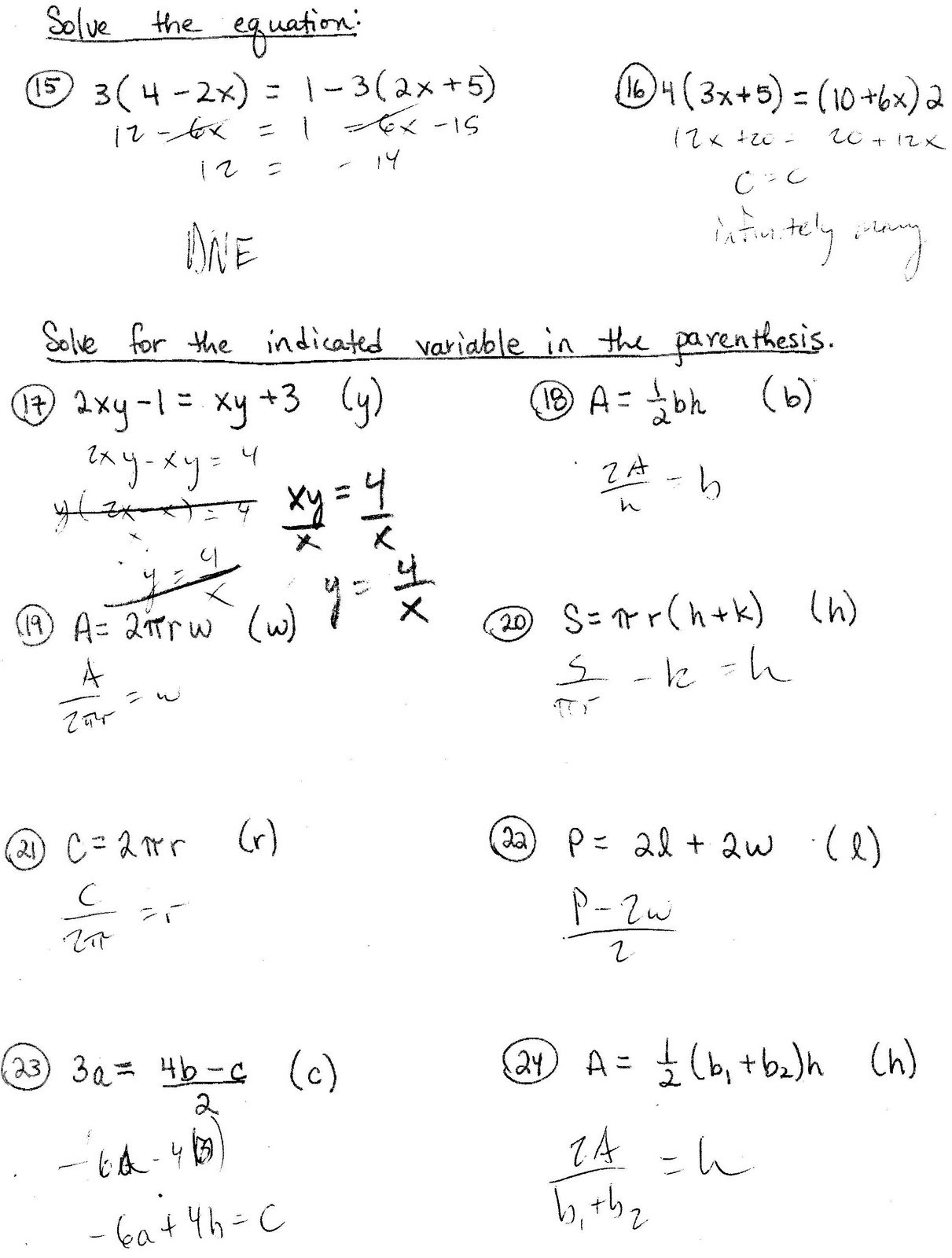 algebra 1 assignment solve each equation