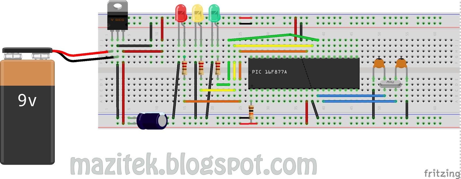 BASIC TIMING TRAFIC CONTROL USING PIC16F877A MaziTek Electronics
