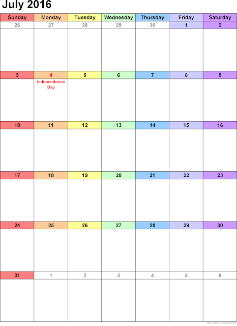 July 2016 Printable Calendar Portrait, July 2016 Blank Calendar, July 2016 Planner Cute, July 2016 Calendar Download Free