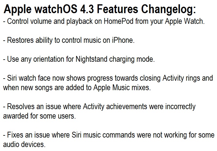 Apple watchOS 4.3 Features Changelog Apple watchOS 4.3 Features Changelog