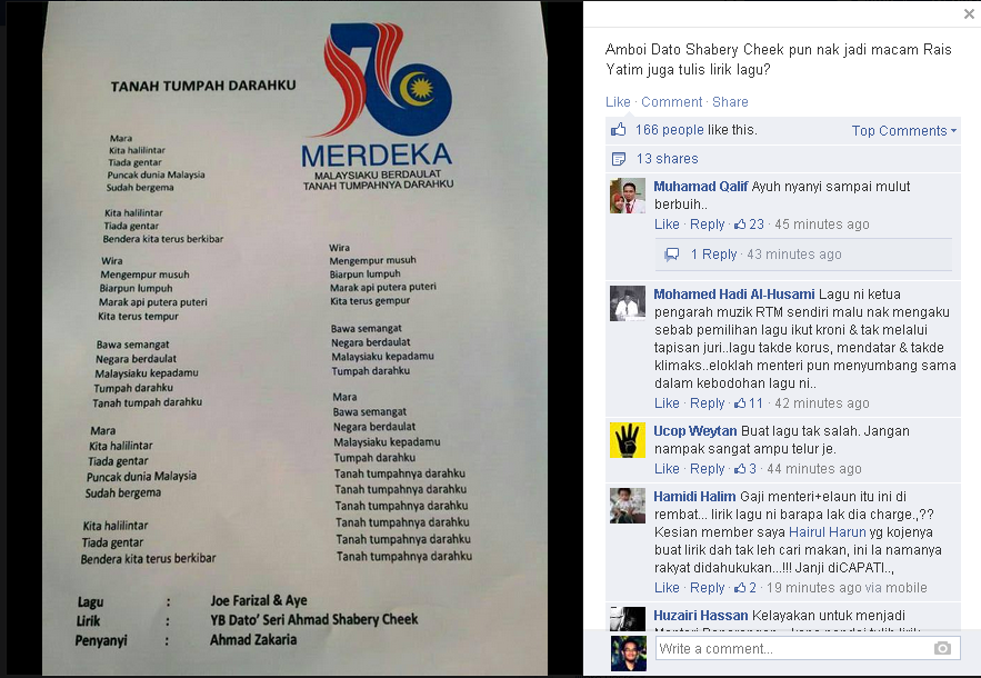 Lagu Tema Lirik Sambutan Kemerdekaan Malaysia ke 56