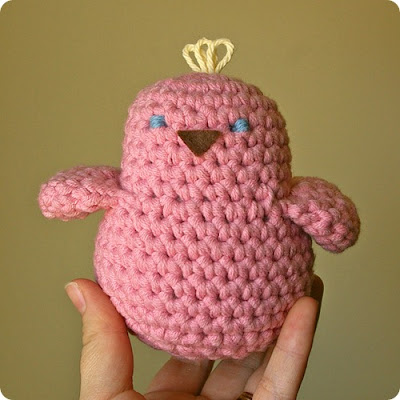 crocheted pink bird for kids