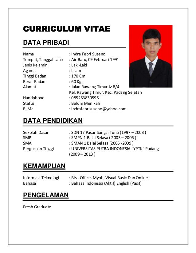 Contoh Curriculum Vitae Bahasa Indonesia PDF Cv Nabila