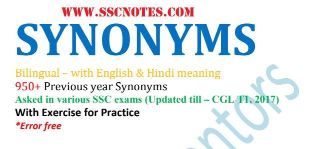 Synonyms were asked various SSC Examination till 2017 PDF Download
