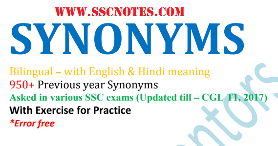 Synonyms were asked various SSC Examination till 2017 PDF Download