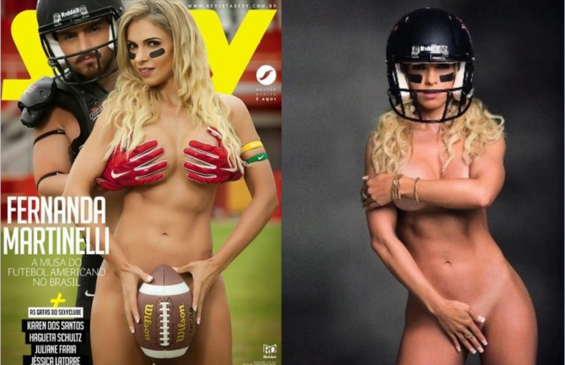 Musa do Futebol Americano no Brasil posa completamente nua para a revista Sexy