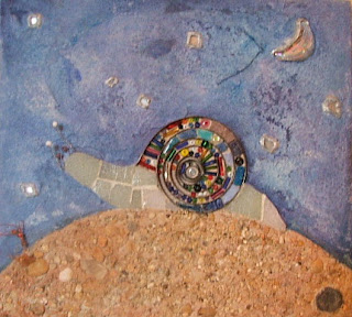 Tableau décoratif escargot bleu pâte de verre perles mécanismes d'horloge peinture et sable idéal cadeau de naissance mimi vermicelle