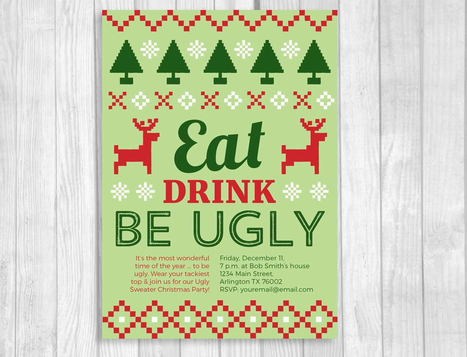 Ugly Christmas Sweater Party Printable Invitation And Party Sign
