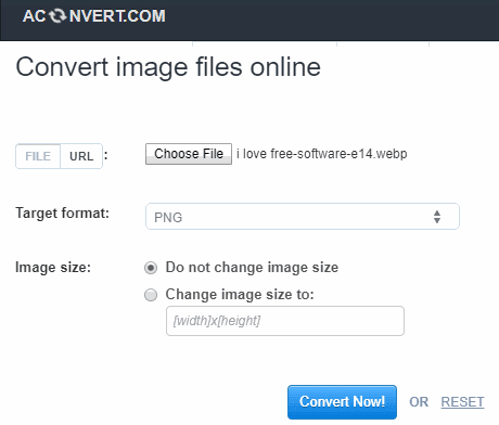 Aconvert.com to convert WEBP to PNG
