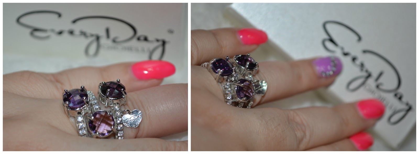 Anello In Argento Sterling Con Ametista Fatto A Mano: Pietra Preziosa A Goccia, Misura 6 E 7,5 - Italia - Foto 5