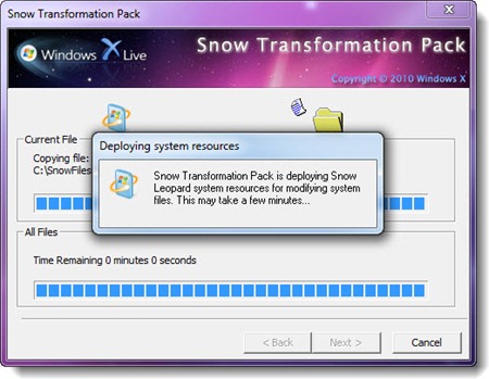 Installation Screen of snow transformation pack