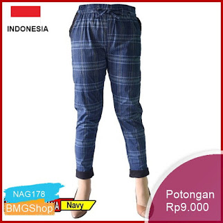 NAG178 Celana Panjang Kotak Kombinasi Tifana Wanita Pants Murah Bmgshop