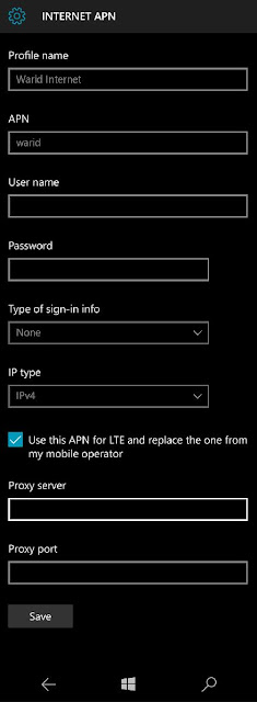 Warid 4G APN for Windows Phone 10 Warid 4G APN for Windows Phone 10