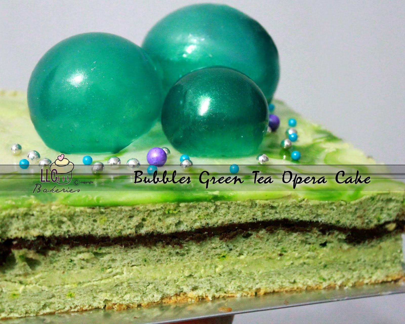 LLC Bakeries Bubbles Green Tea Opera Cake Happy 2nd Birthday En, My