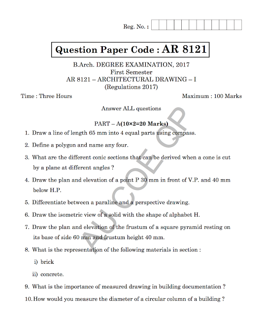 AR8121: Architectural Drawing-I Question Papers 2018 [Model]