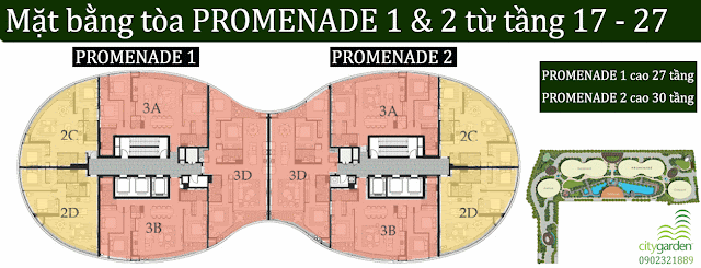 Mặt bằng tòa PROMENADE từ tầng 17 - 27 Mặt bằng tòa PROMENADE từ tầng 17 - 27