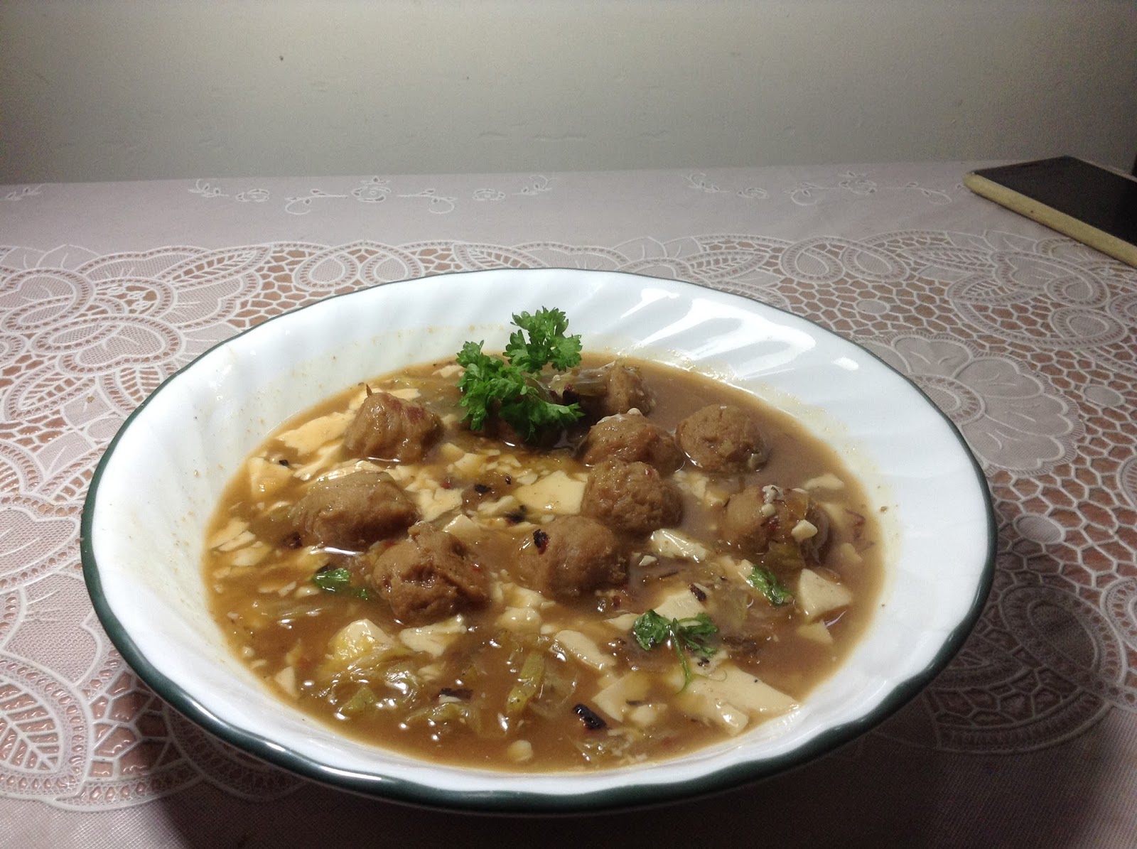 Simply Cooking and Health Spicy Beef ball soup with silken tofu