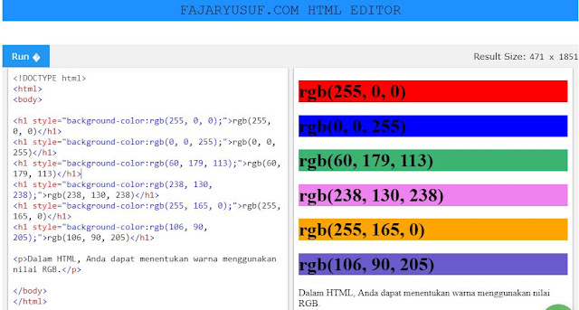 Nilai RGB pada HTML