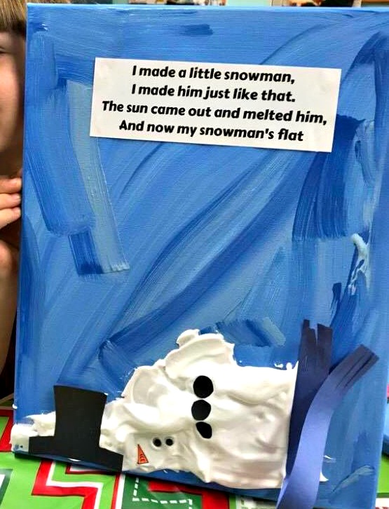 An easy melted snowman kids craft and (free) printable poem using a simple puffy paint recipe that uses shaving foam and glue. A fun snow or winter art or literacy project for toddlers and preschoolers as well as older kids.