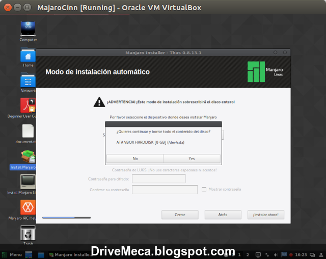 DriveMeca instalando Linux Manjaro Cinnamon paso a paso