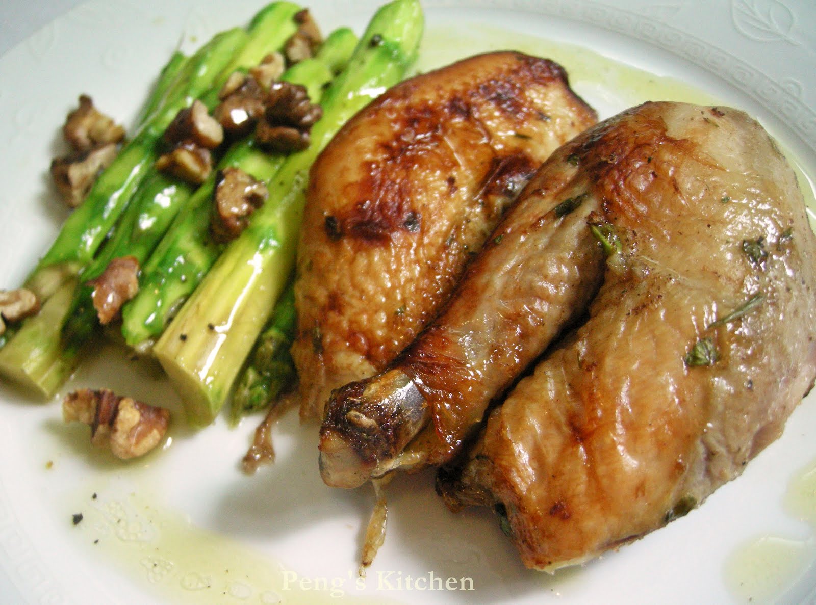 Peng's Kitchen Roasted Coriander Chicken with Baked Asparagus & Walnut