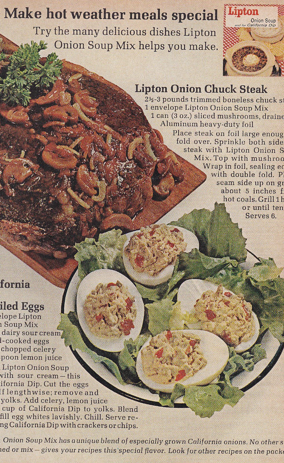 Classic American Recipes GRILLED CHUCK STEAK (Lipton Onion Soup mix)