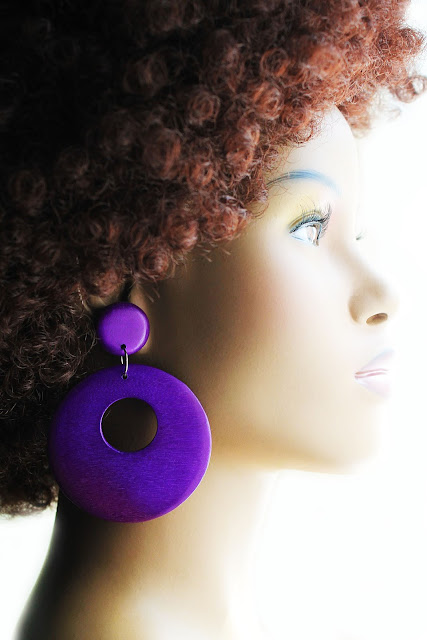 large purple african wood hoop earrings