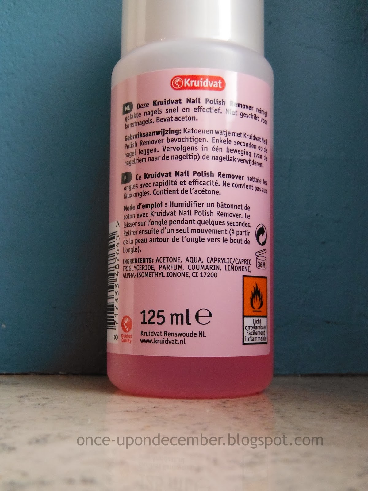 Once Upon A December Kruidvat nail polish remover.