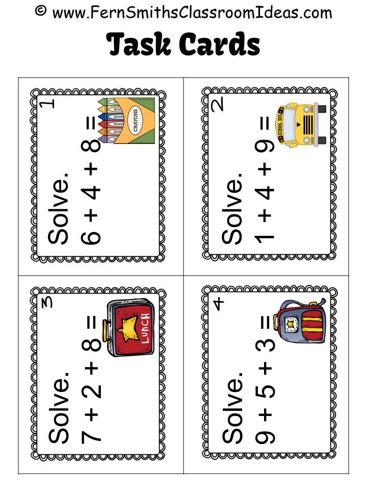 Fern Smith's Classroom Ideas Three Addend Addition Mega Math Pack - Printables and Center Games AND a Freebie!
