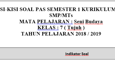 Kisi Kisi Soal Pas Uas Seni Budaya Kelas 7 K13 Tahun 2018 2019 Rpp Soal Buku Administrasi