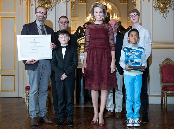 Queen Mathilde presented the 'Queen Mathilde Award' 2017 in a ceremony held at the Royal Palace. Queen wore By Malina Lace dress