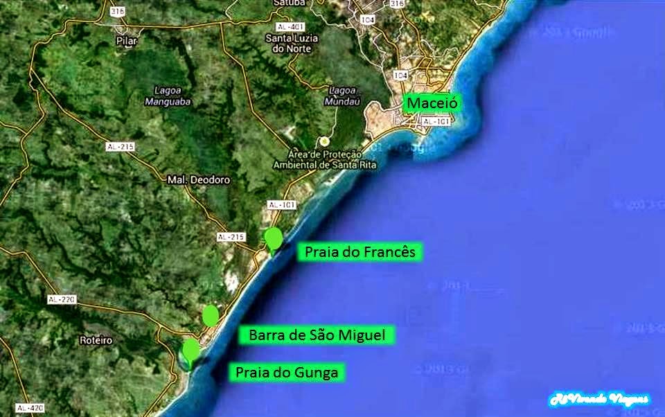 Mapa das praias do Litoral Sul de Alagoas Litoral Sul de Alagoas