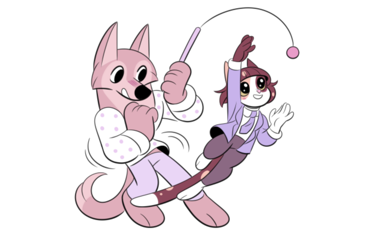 un dessin représentant un chat et un chien jouant ensemble
