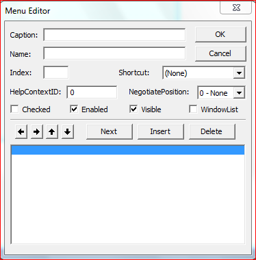 Membuat Menu Utama, Menu Editor, Visual Basic 6.0