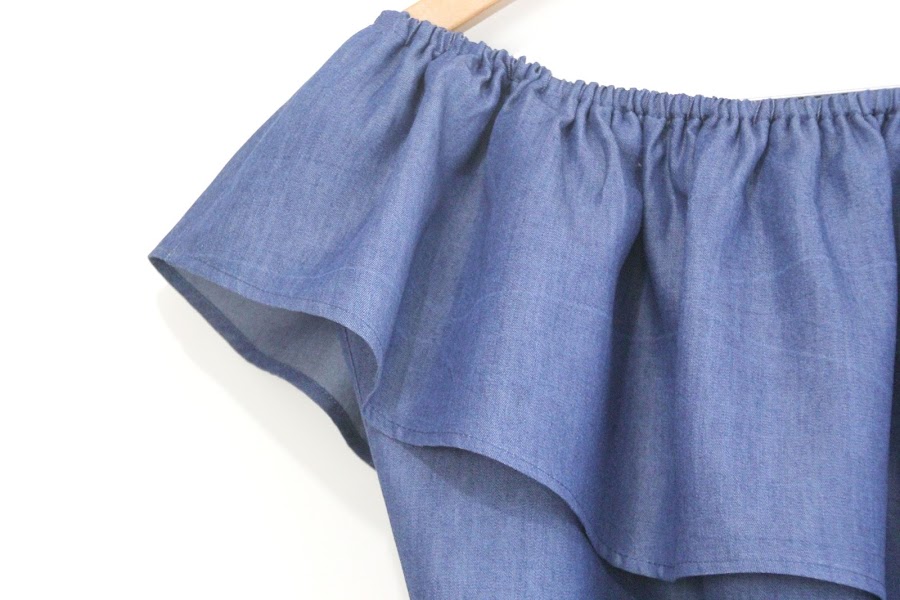 diy patrones camiseta denim sin hombros mujer