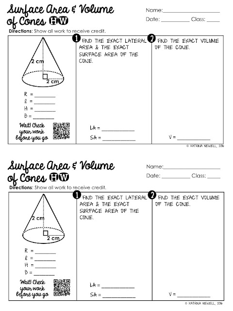 Lesson 2 homework practice volume of cones with work picture